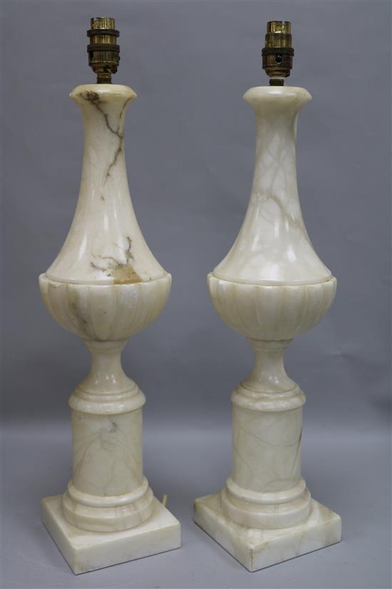 A pair of marble table lamps, H.54 cm